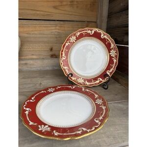 Antique Copelands China Set Of 2 Dinner Plate Red And Gold Beautiful Design READ